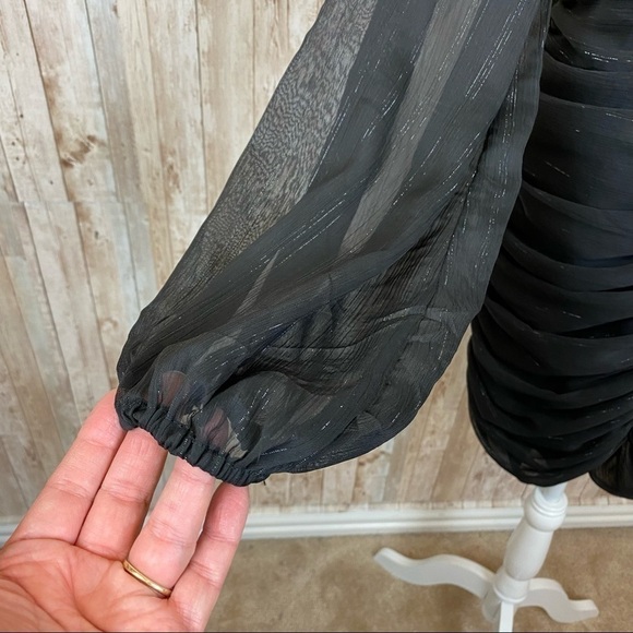 House of Harlow 1960 Long Sleeve Ruched Skirt Button Front Metallic Lurex Dress - Picture 4 of 13